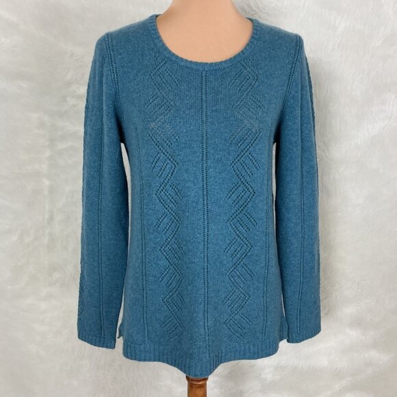 Garnet Hill Blue Pointelle Knit Long Sleeve Cashmere Sweater M - Picture 1 of 7